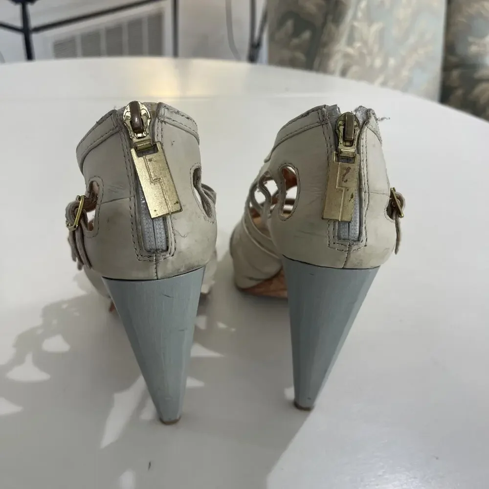 L.A.M.B Gwen Stefani LAMB DAVIN Natural Leather Strappy Pumps Size 8.5